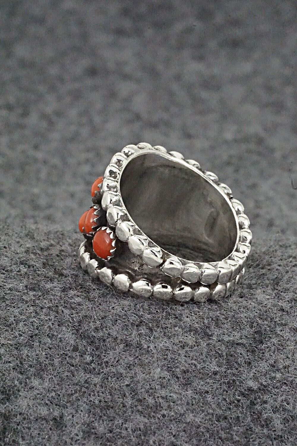 Coral & Sterling Silver Ring - Kenny Lonjose - Size 7