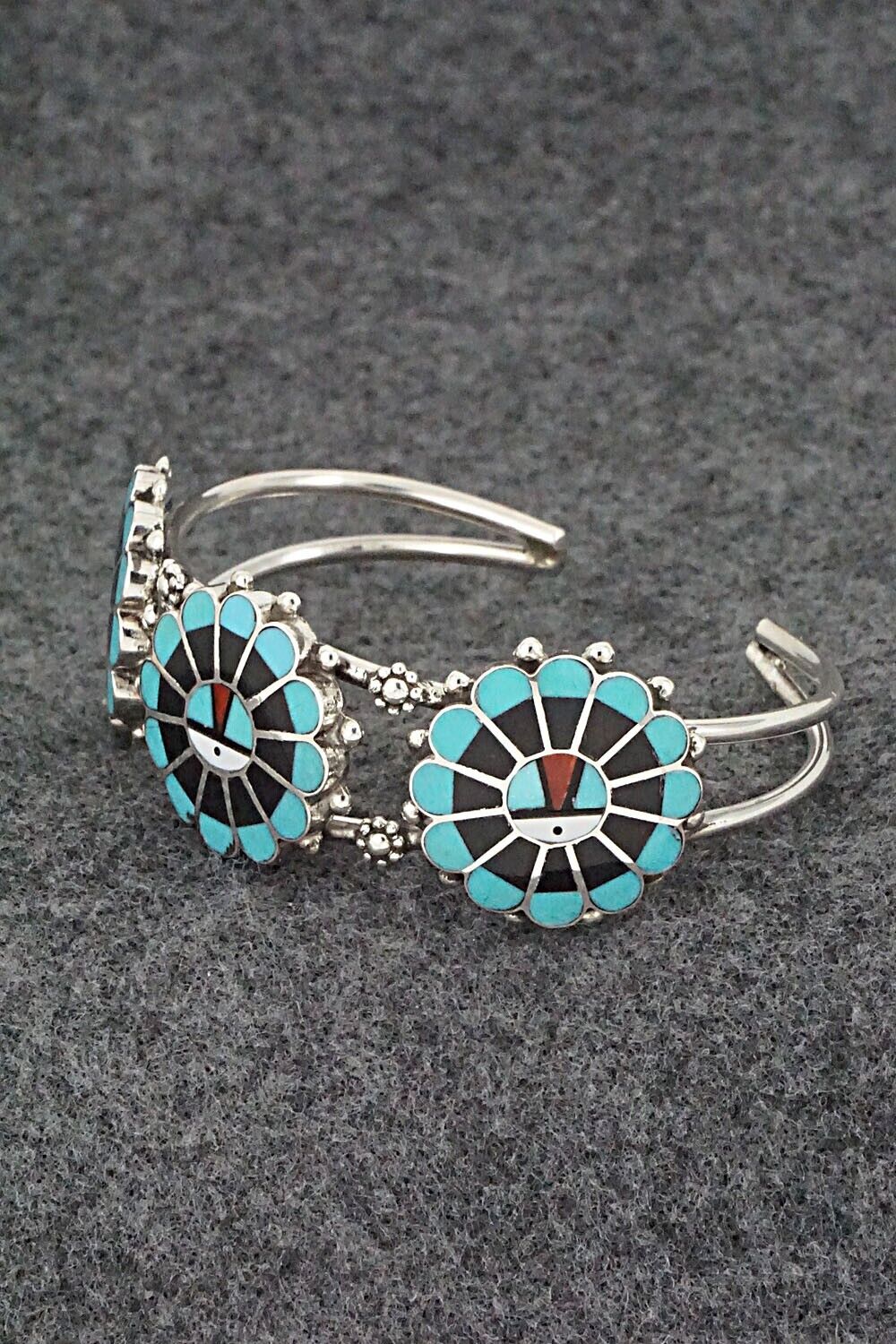Multi Stone & Sterling Silver Inlay Bracelet - Delbert Soseeah