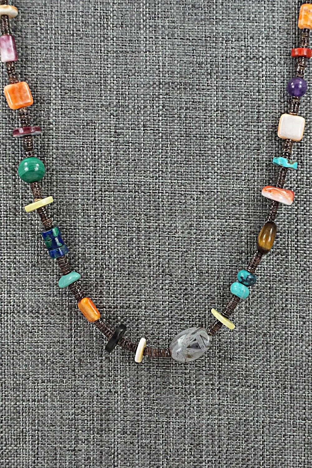 Multi-Stone & Sterling Silver Necklace 28" - Helen Tsosie