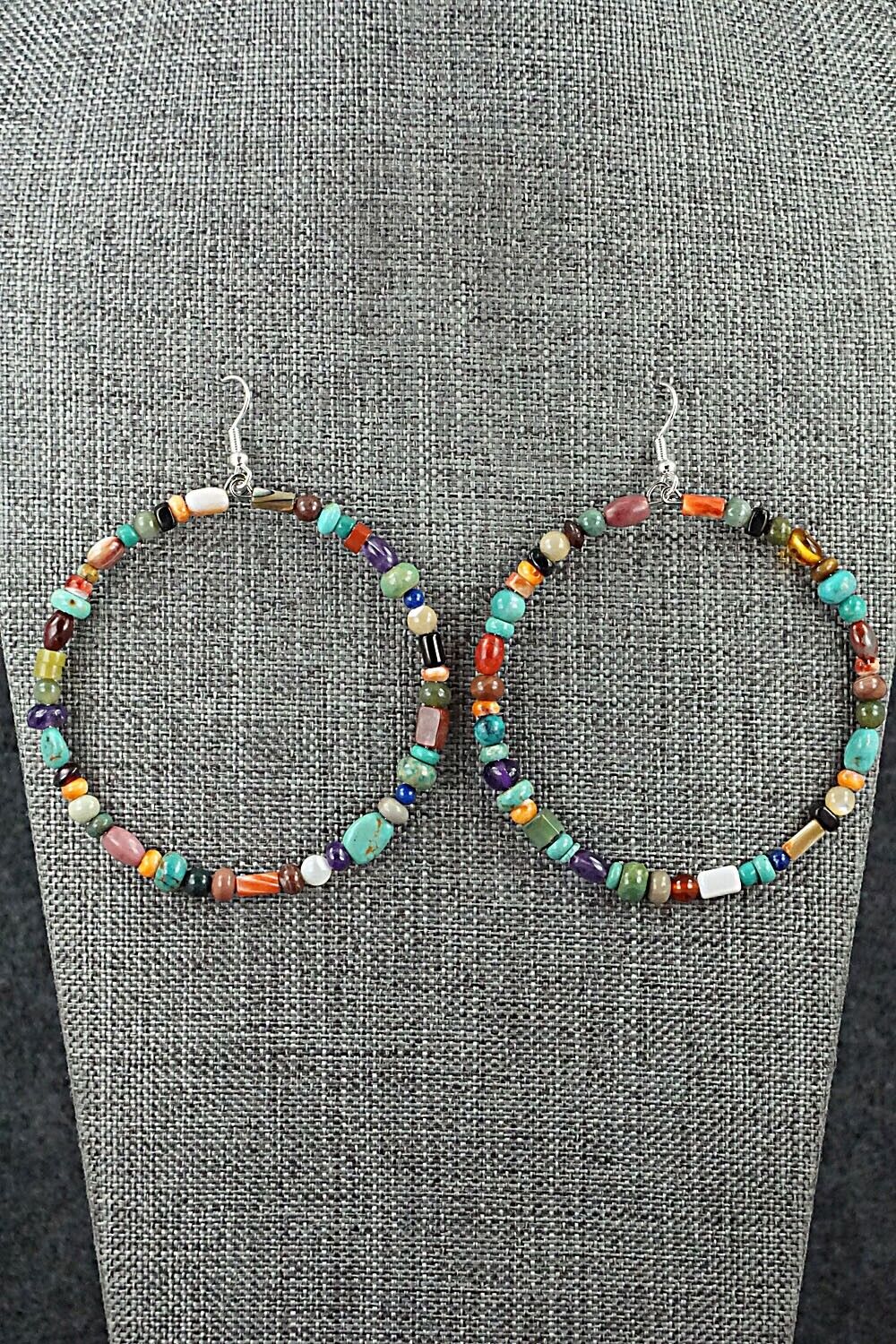 Multi Stone & Sterling Silver Hoop Earrings - Helen Tsosie