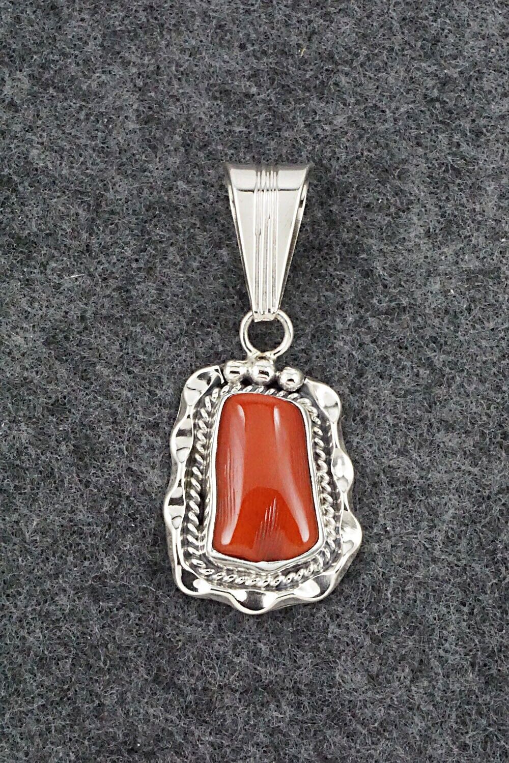 Coral & Sterling Silver Pendant - Samuel Yellowhair
