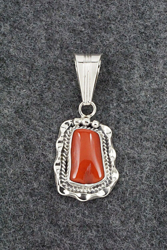Coral & Sterling Silver Pendant - Samuel Yellowhair