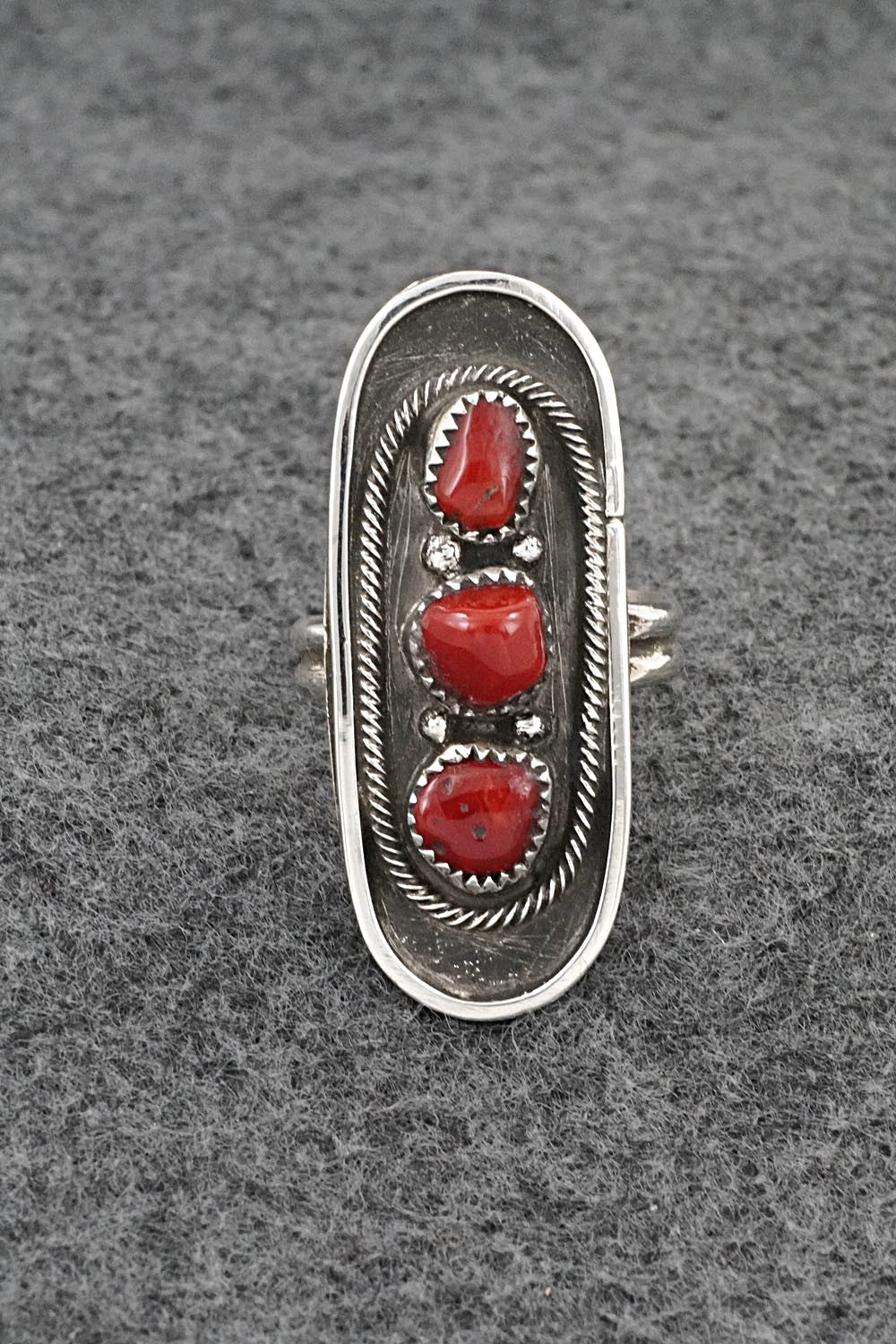 Coral & Sterling Silver Ring - Priscilla Reeder - Size 7