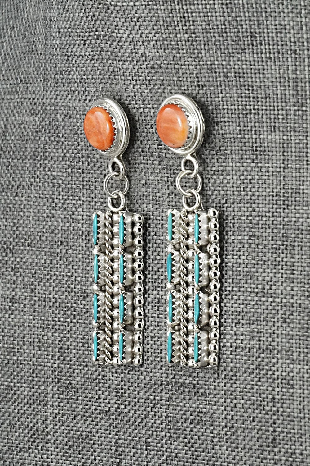 Turquoise, Spiny Oyster & Sterling Silver Earrings - Roland Francisco