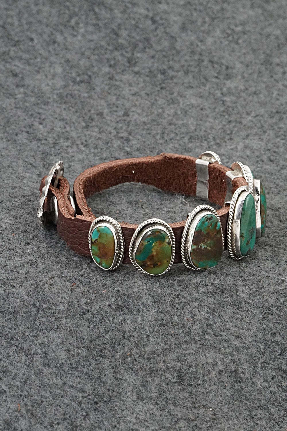 Turquoise, Sterling Silver & Leather Bracelet - Marlene Ramone