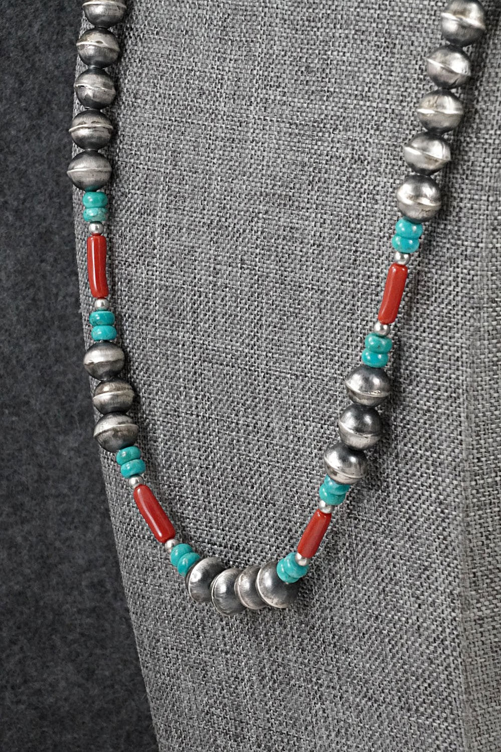 Multi-Stone & Sterling Silver Navajo Pearl Necklace 24" - Vintage