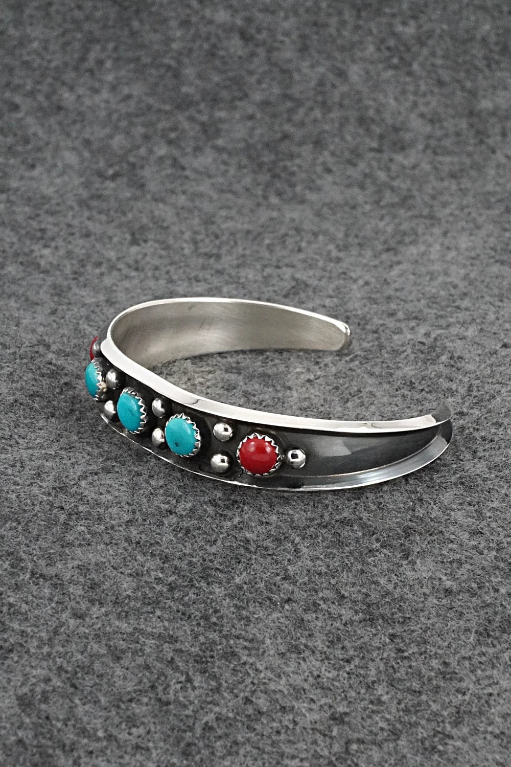 Turquoise, Coral & Sterling Silver Bracelet - Paul Largo