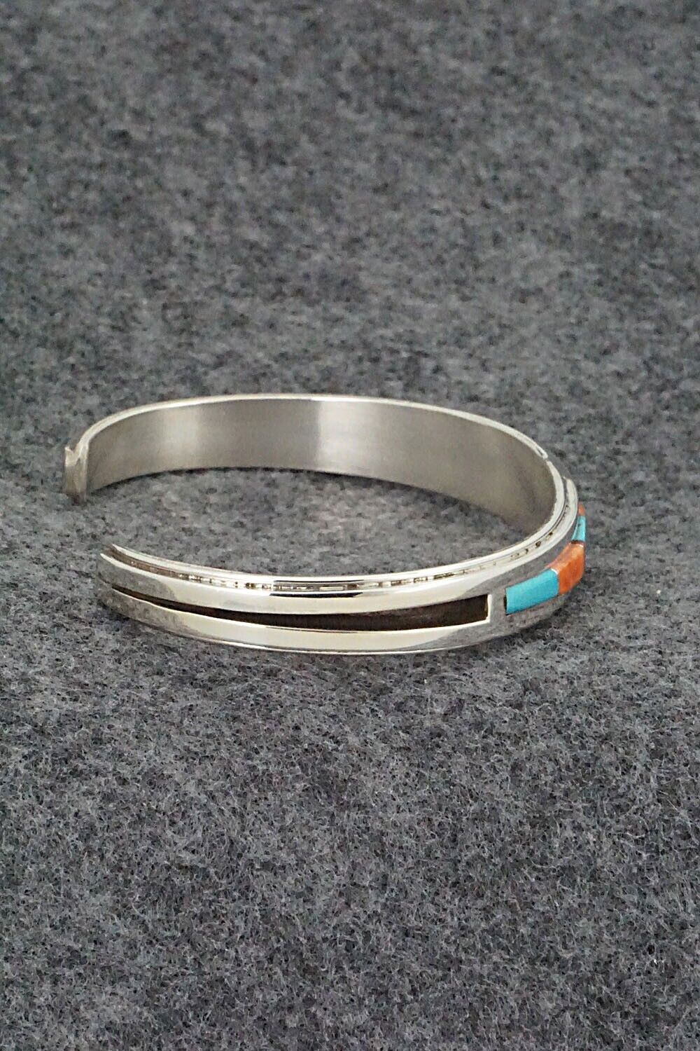 Turquoise, Coral, Spiny Oyster & Sterling Silver Bracelet - Wilbert Muskett