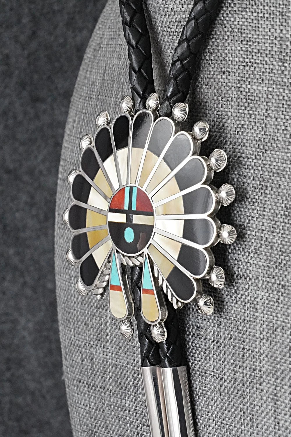 Multi-Stone & Sterling Silver Inlay Bolo Tie - April Unkestine
