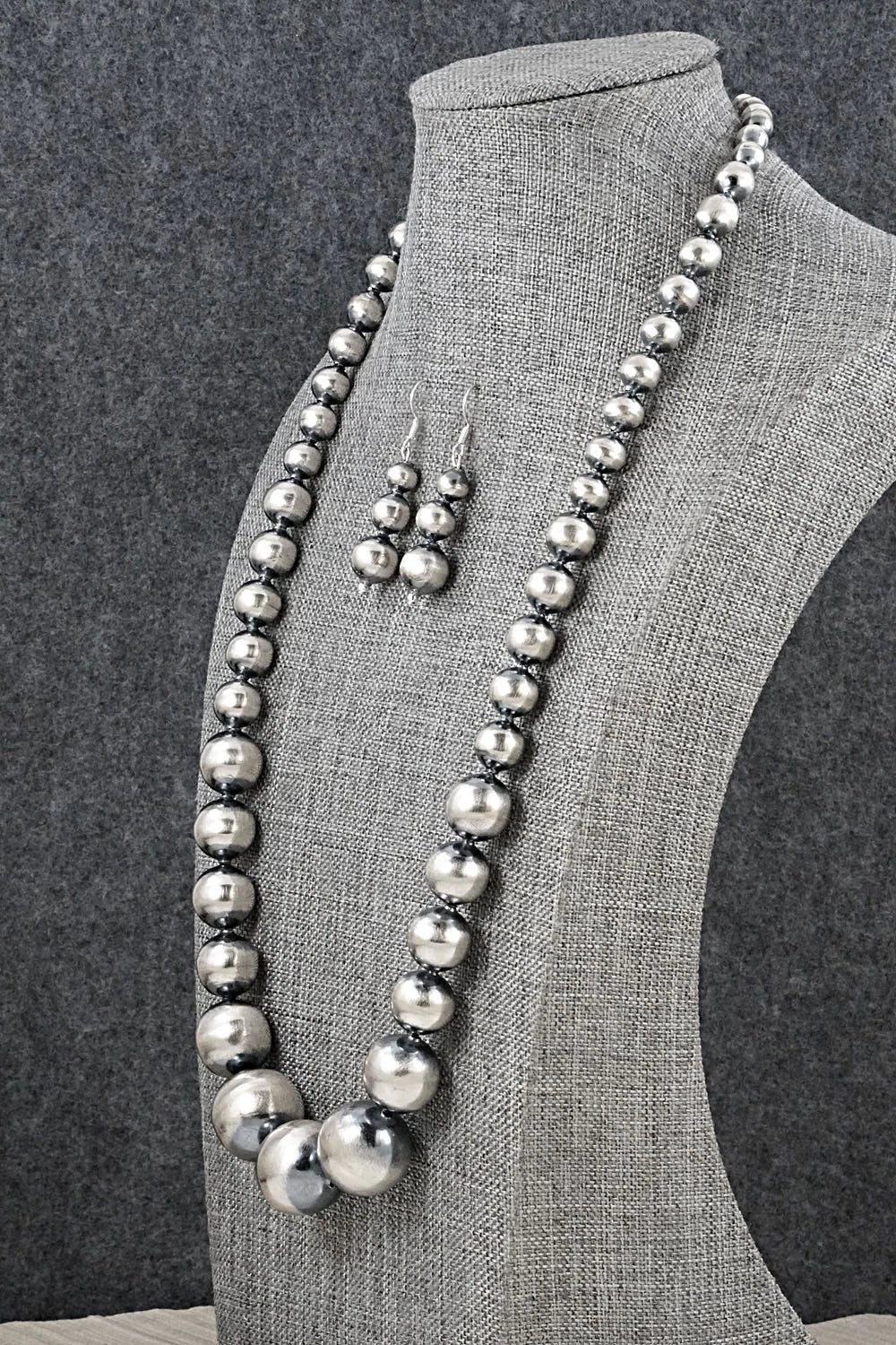 Sterling Silver Navajo Pearl Necklace & Earrings Set - Treva Jim