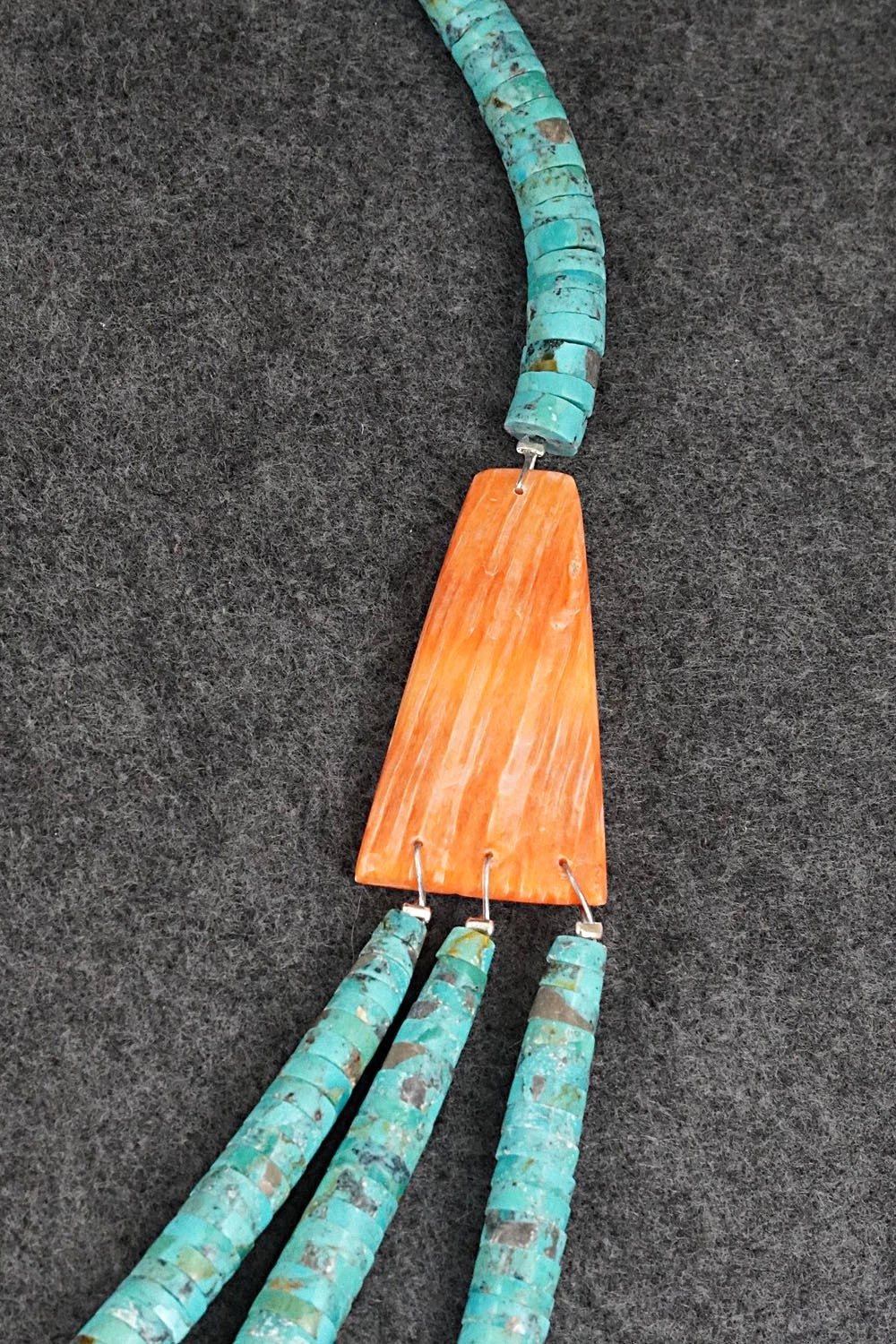 Turquoise, Spiny Oyster and Sterling Silver Necklace - Lupe Lovato