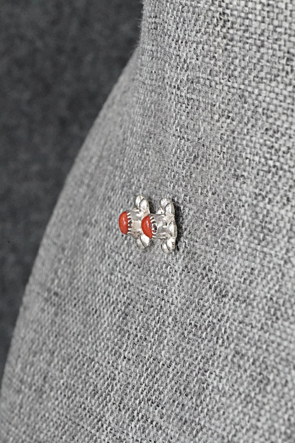 Coral and Sterling Silver Earrings - Ronald Yatsattie