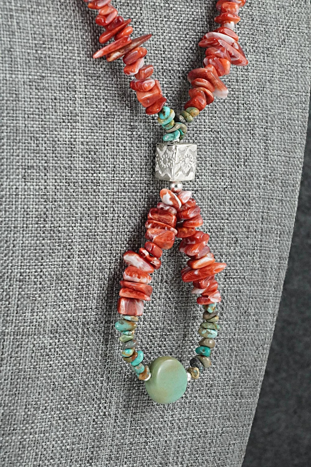 Spiny Oyster, Turquoise & Sterling Silver Necklace Set - Erika Brown