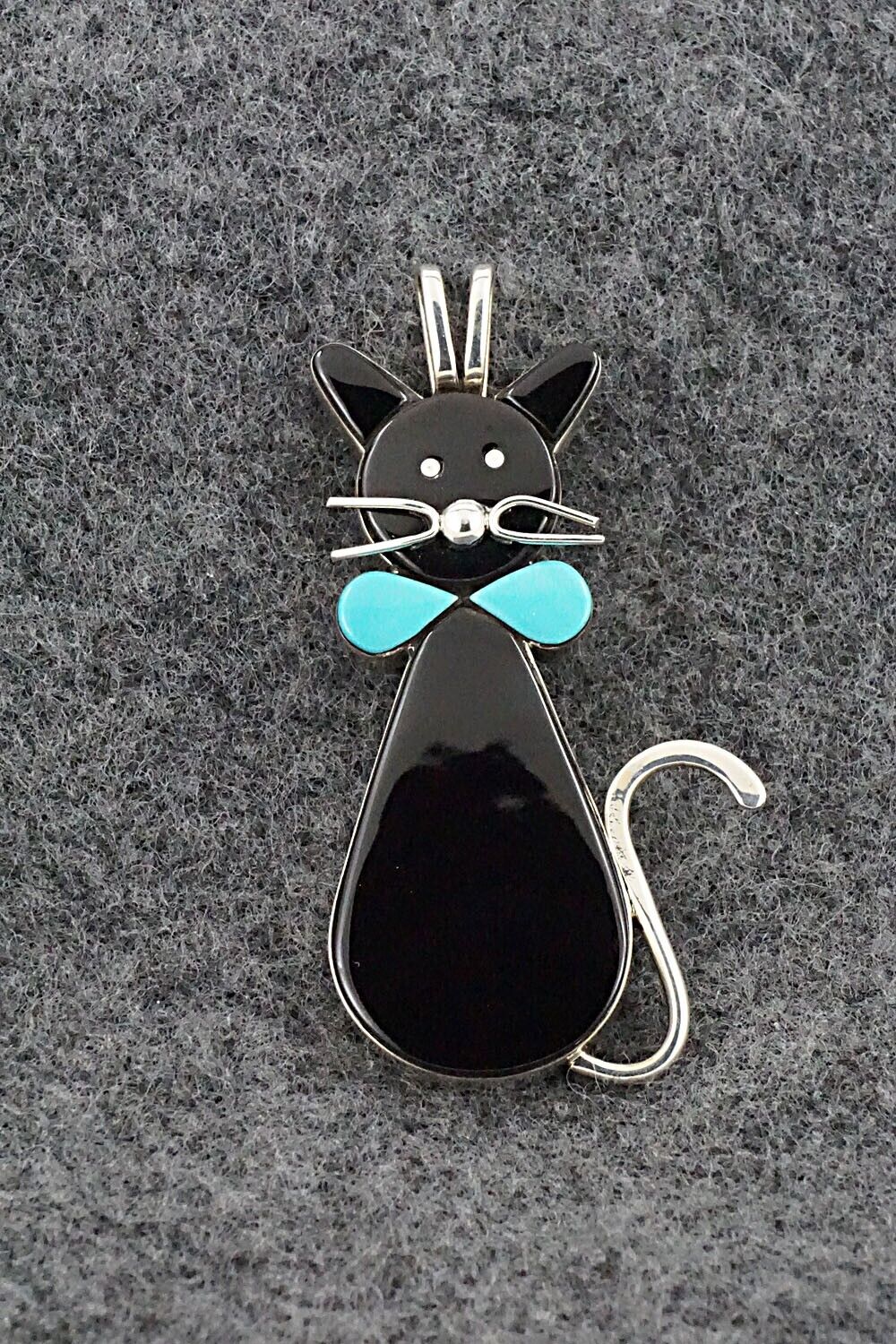 Onyx, Turquoise & Sterling Silver Pendant - Leavus Ahiyite