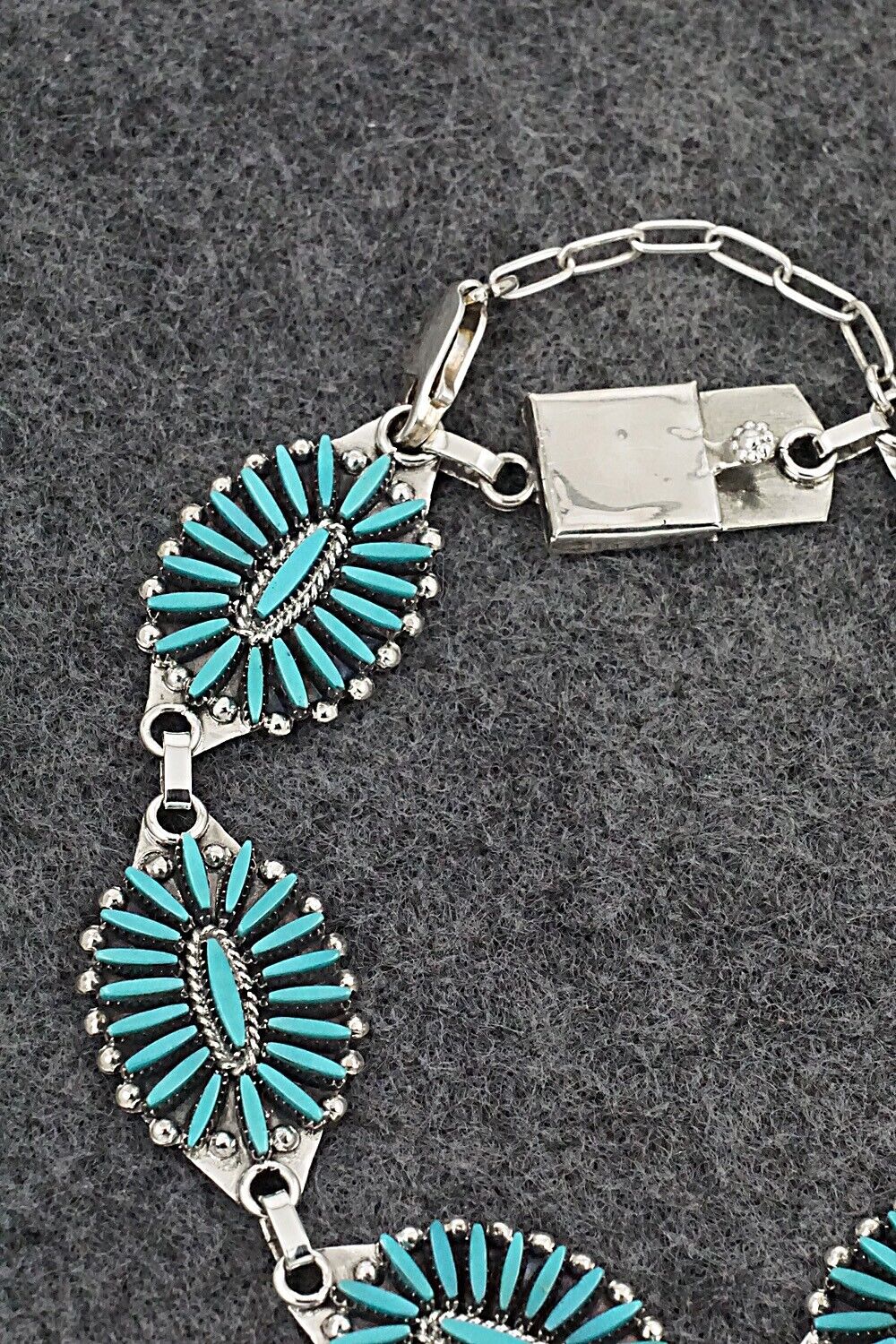 Turquoise & Sterling Silver Link Bracelet - Fritzon Owaleon