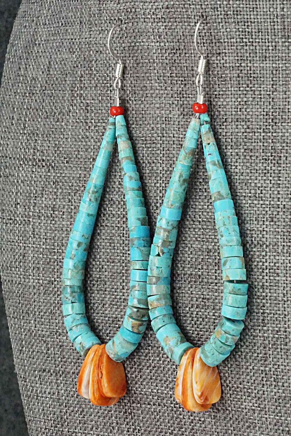 Spiny Oyster, Turquoise & Sterling Silver Earrings - Lupe Lovato