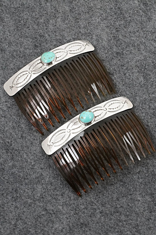 Turquoise & Sterling Silver Hair Combs - Jolene Begay