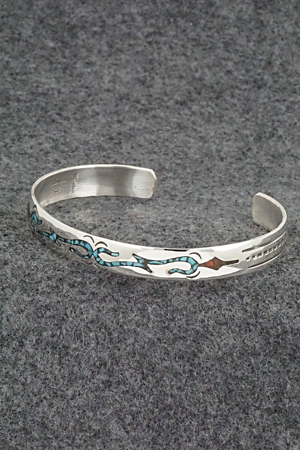 Turquoise, Coral Chip Inlay & Sterling Silver Bracelet - Joleen Yazzie