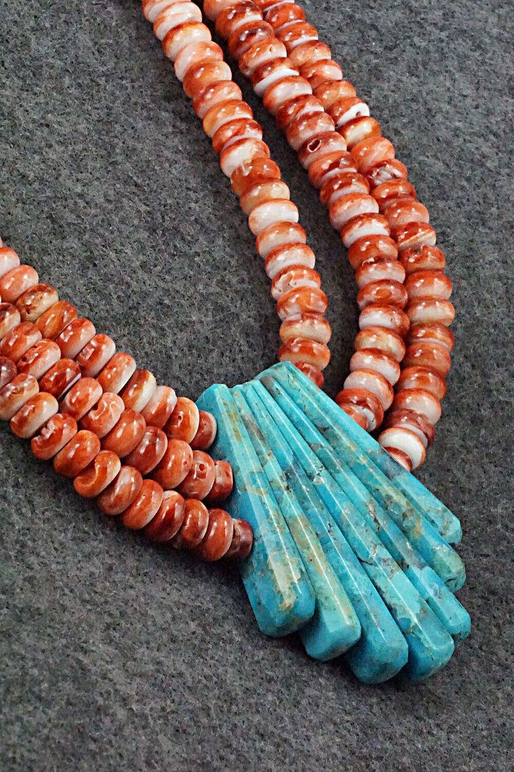 Turquoise, Spiny Oyster and Sterling Silver Necklace - Lupe Lovato
