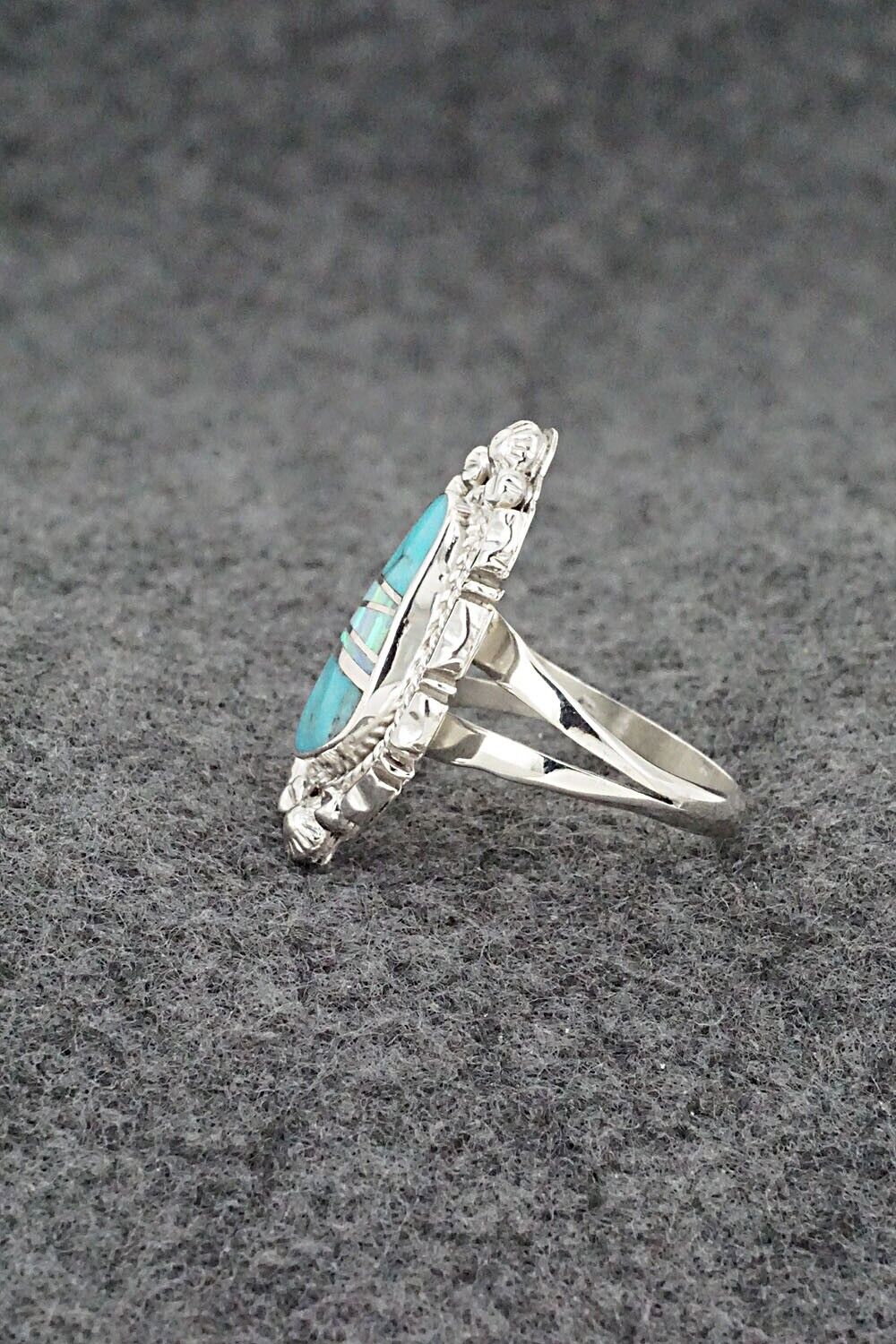 Turquoise, Opalite & Sterling Silver Ring - James Manygoats - Size 7