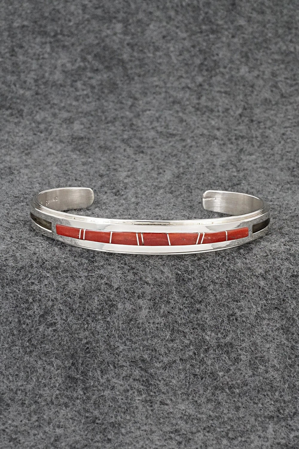 Coral Inlay & Sterling Silver Bracelet - Wilbert Muskett