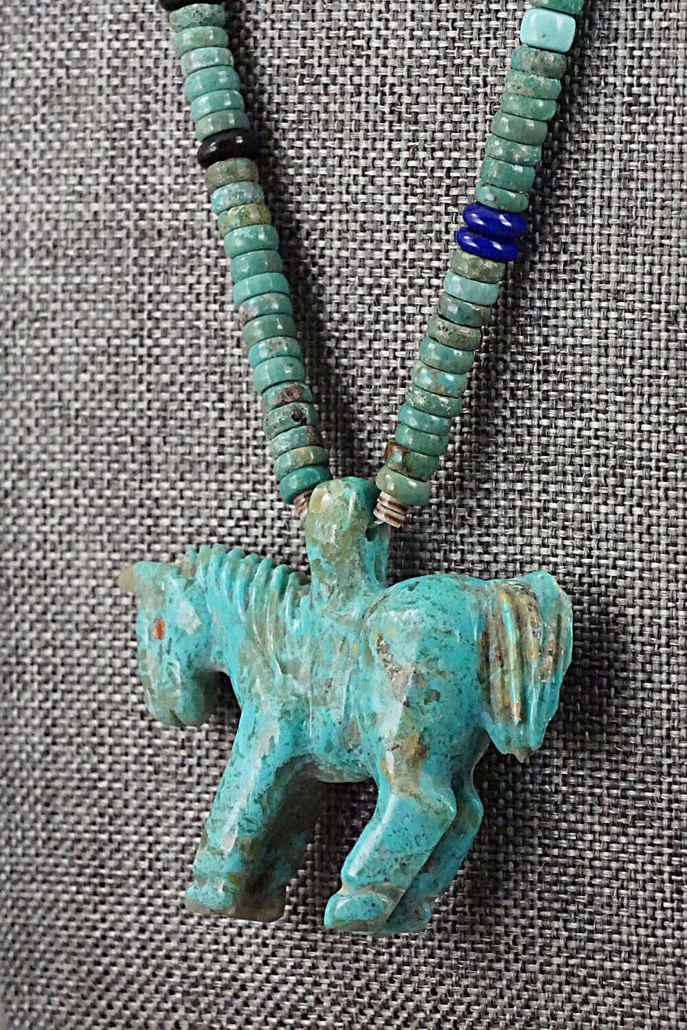 Multi Stone Horse Zuni Fetish Carving Beaded Necklace - Andres Quandelacy