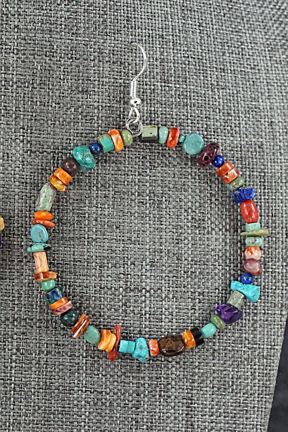 Multi Stone & Sterling Silver Hoop Earrings - Helen Tsosie