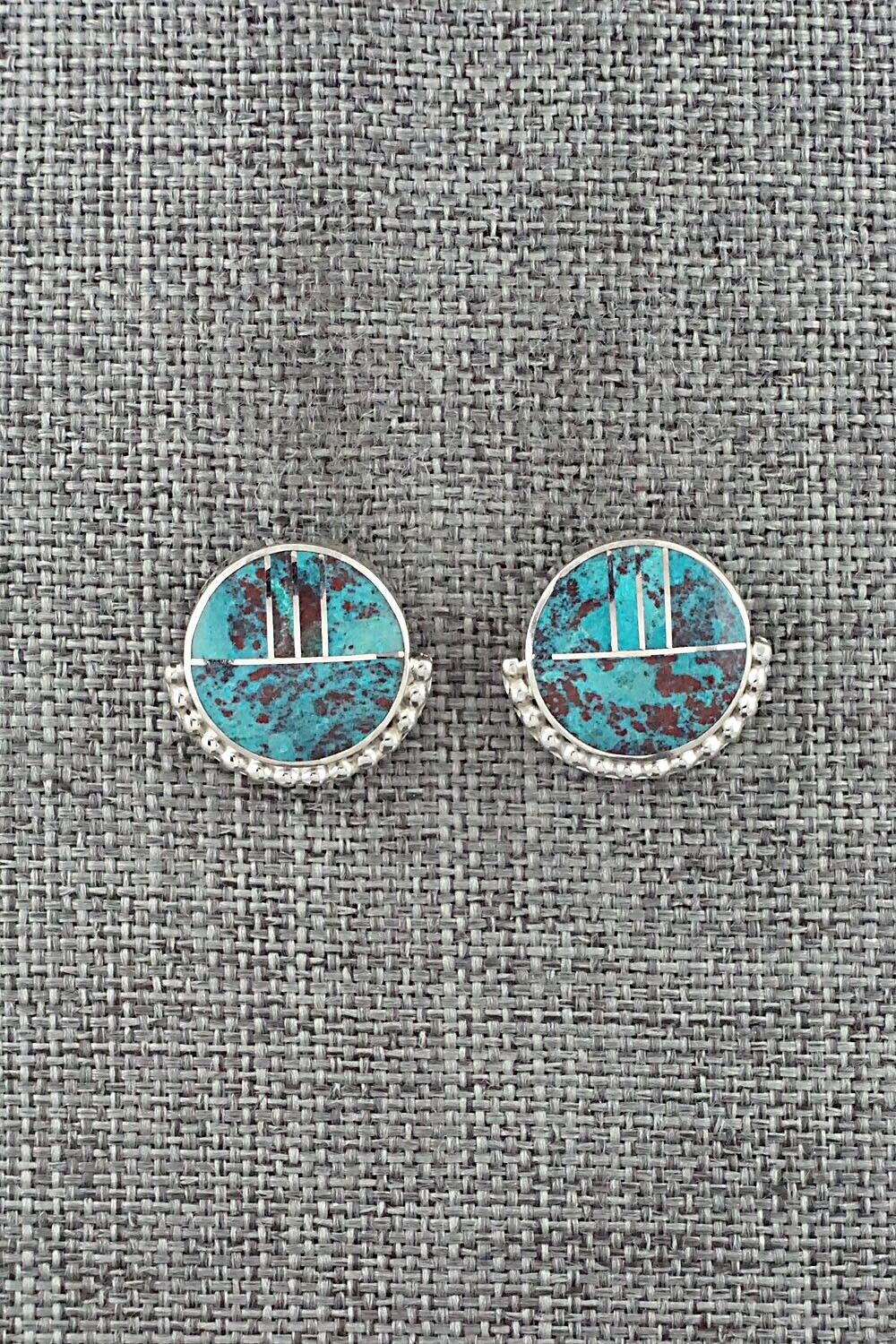 Turquoise & Sterling Silver Inlay Earrings - Curtis Manygoats