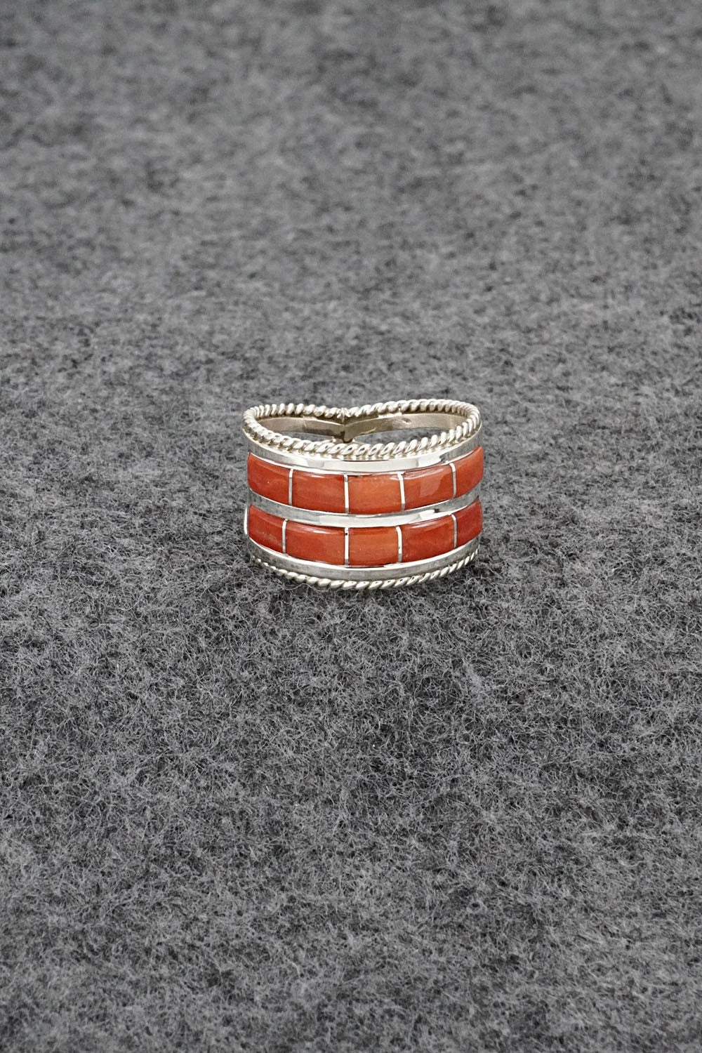 Coral and Sterling Silver Ring - Bruce Johnson - Size 7