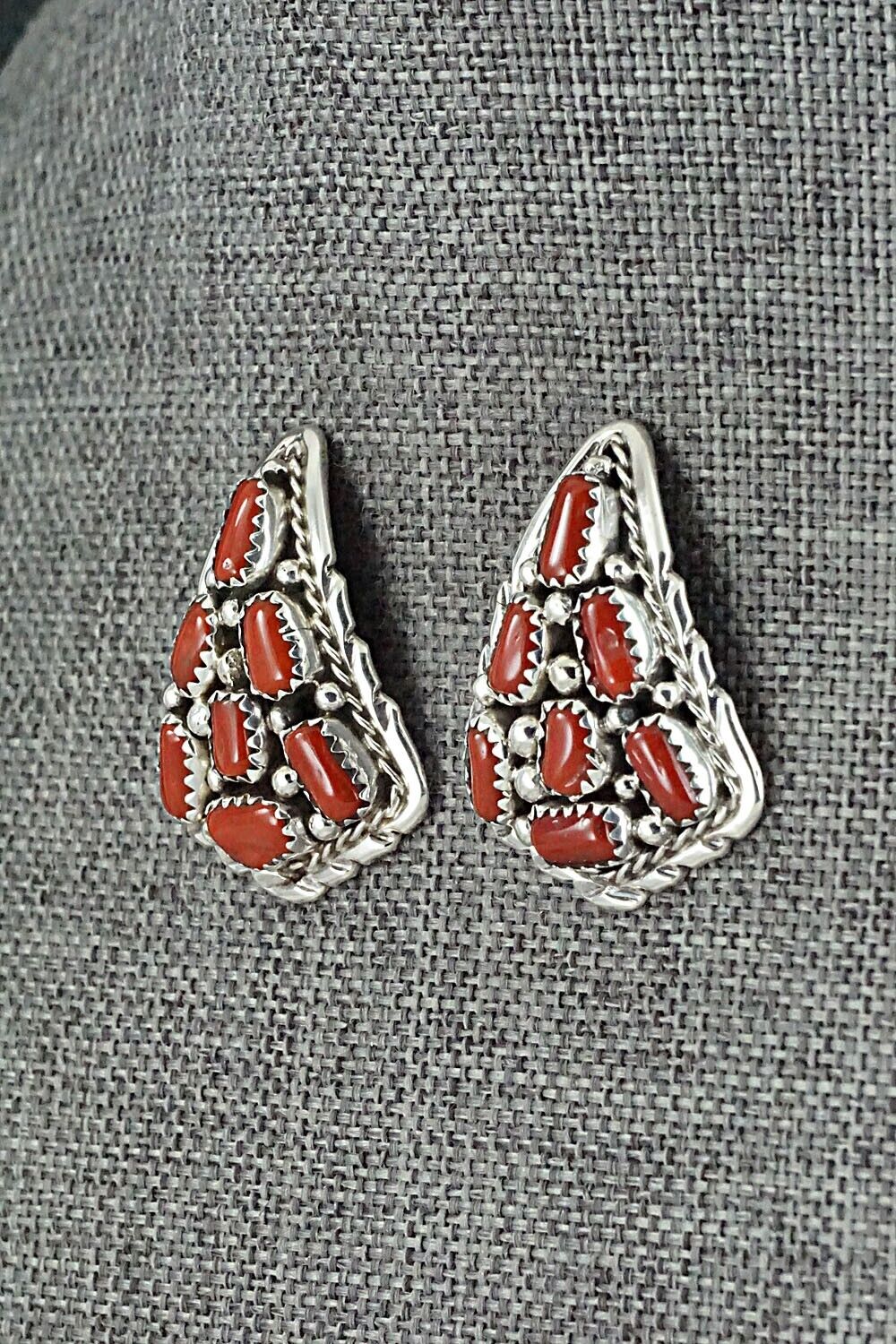 Coral & Sterling Silver Earrings - Melvin Chee