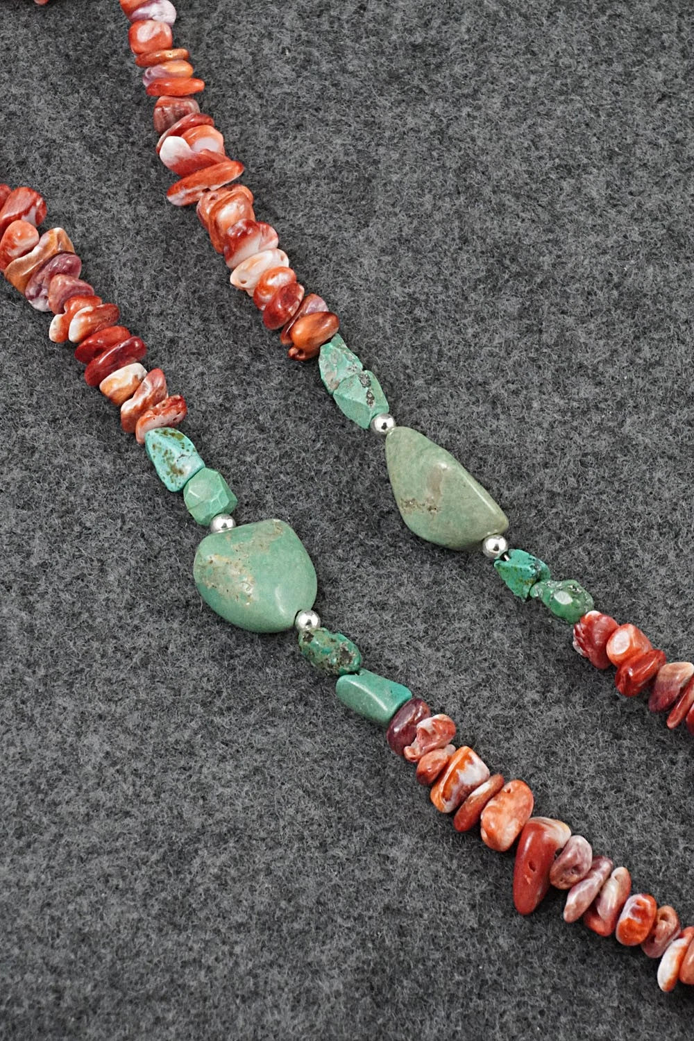 Spiny Oyster, Turquoise & Sterling Silver Necklace 26" - Erika Brown