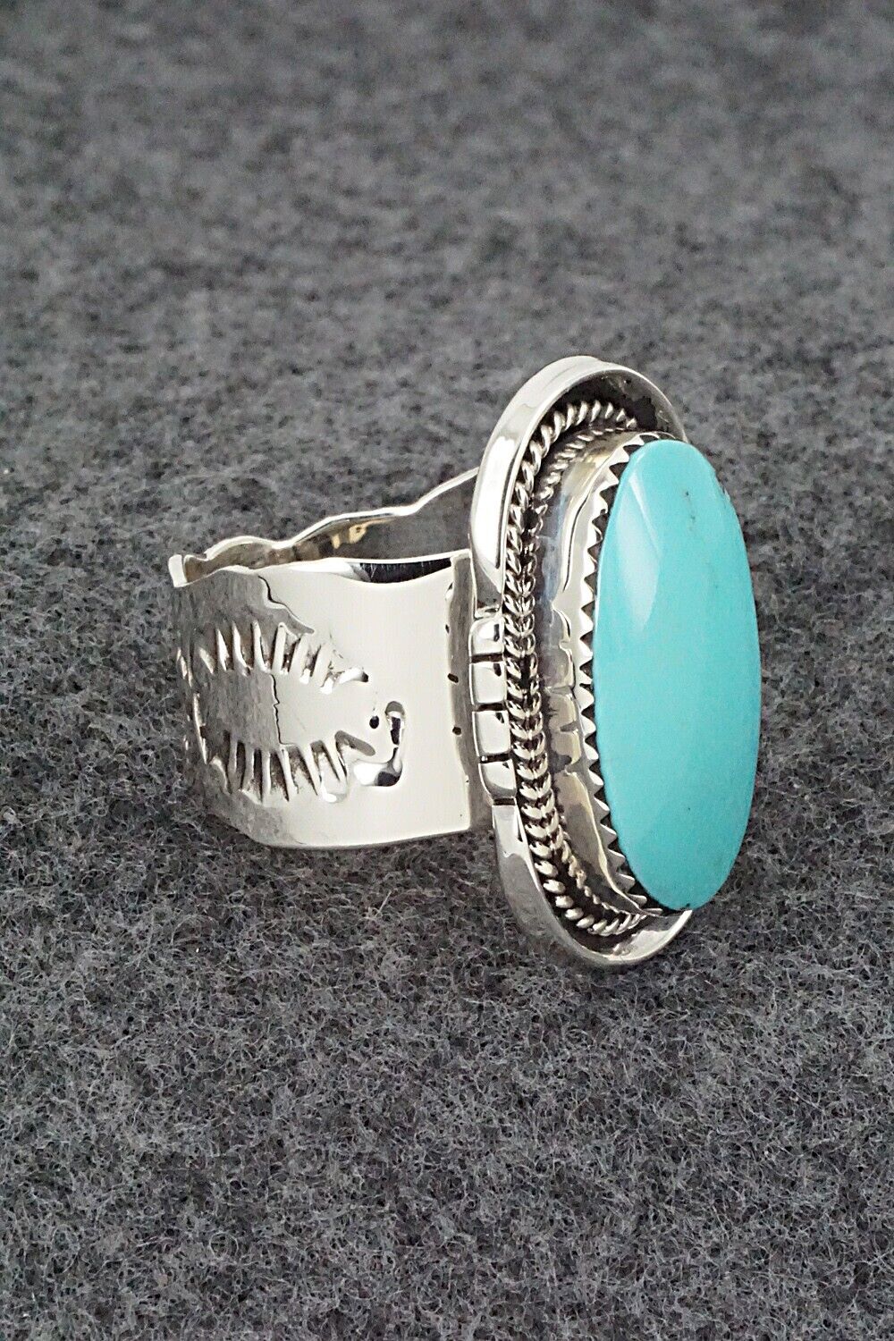 Turquoise & Sterling Silver Ring - Sheena Jack - Size 7.5