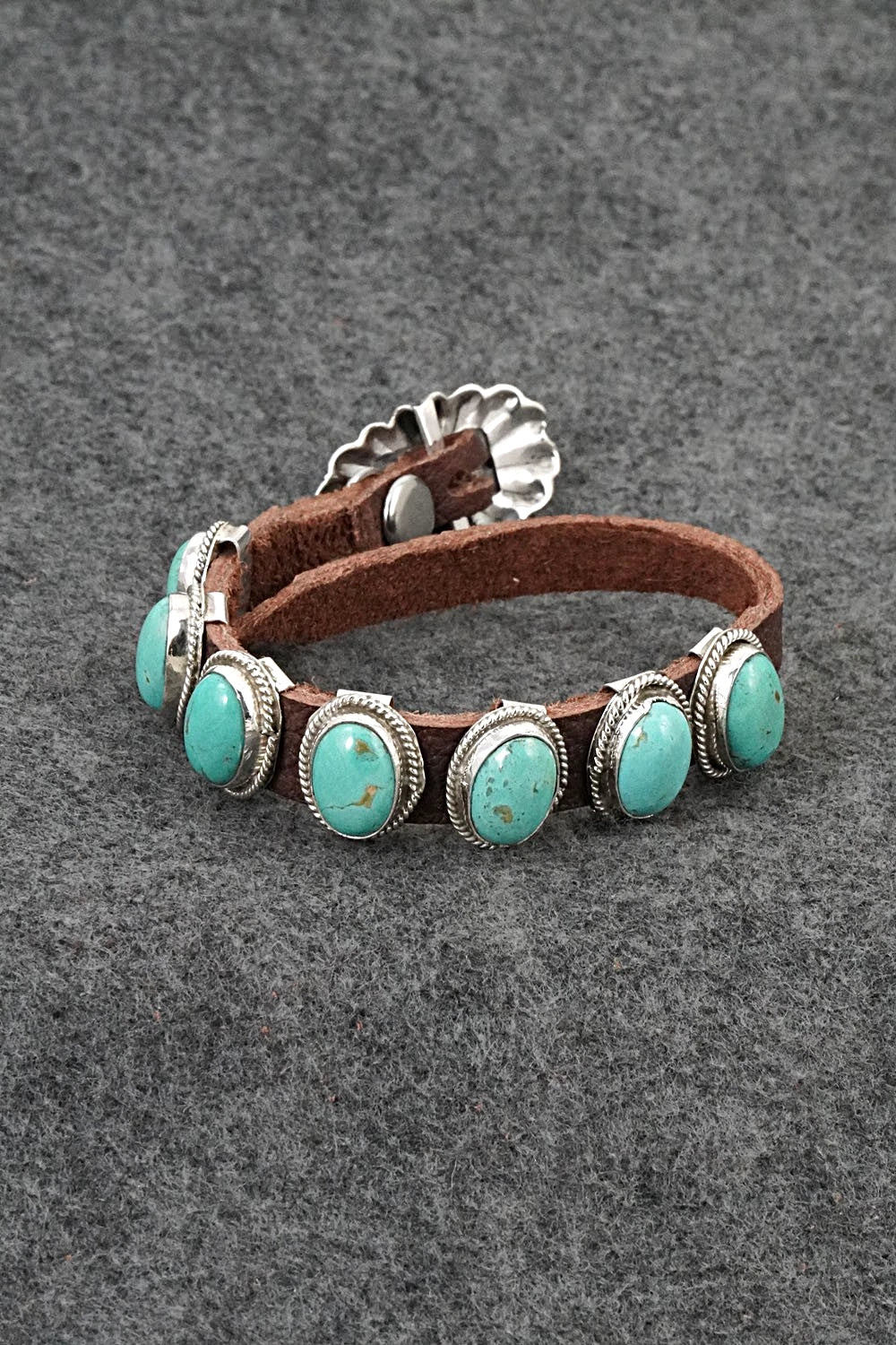 Turquoise, Sterling Silver & Leather Bracelet - Rosita Charlie