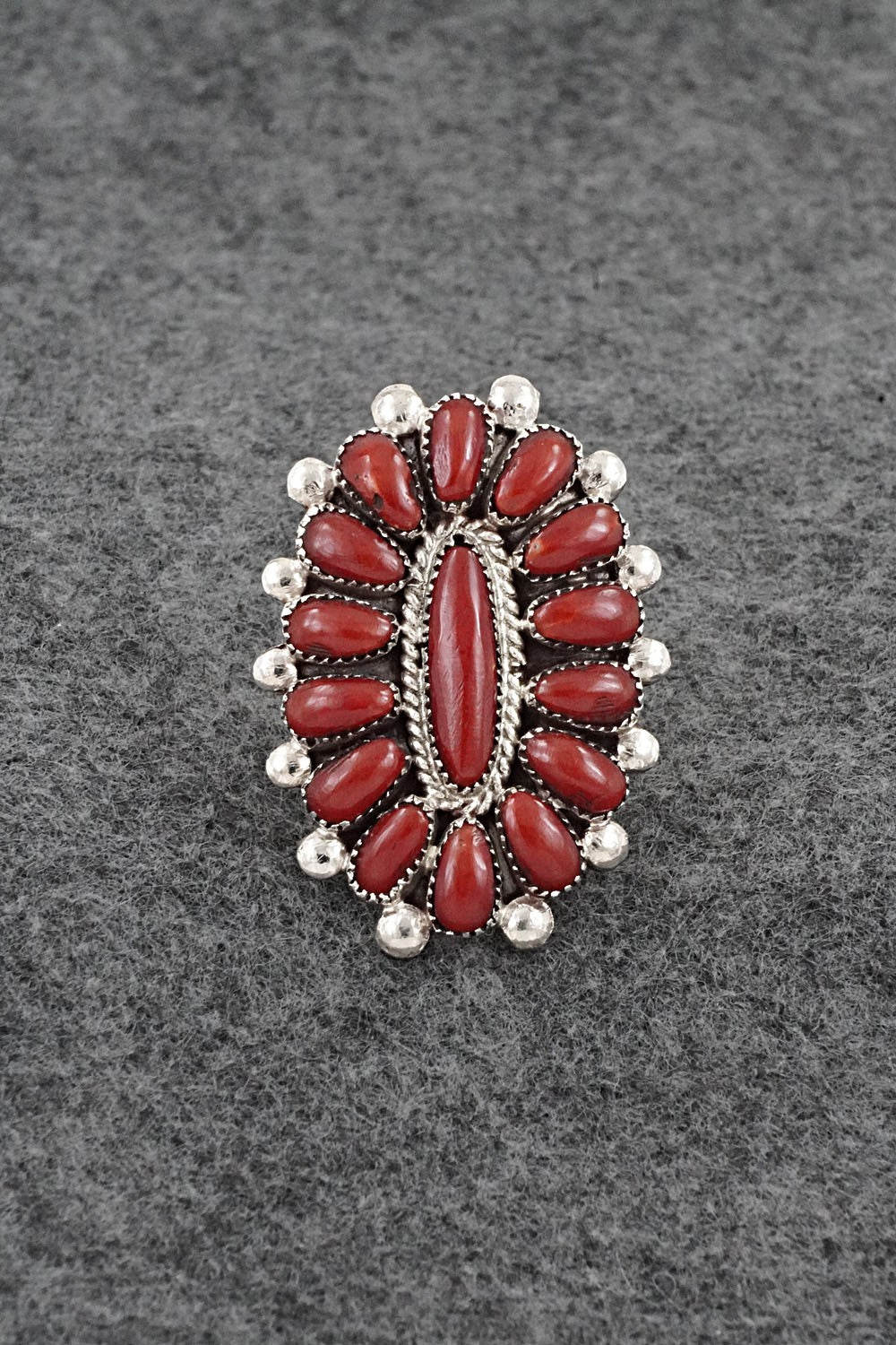 Coral & Sterling Silver Ring - Lorraine Waatsa - Size 8
