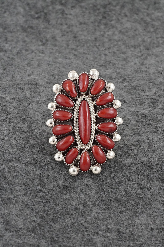 Coral & Sterling Silver Ring - Lorraine Waatsa - Size 8