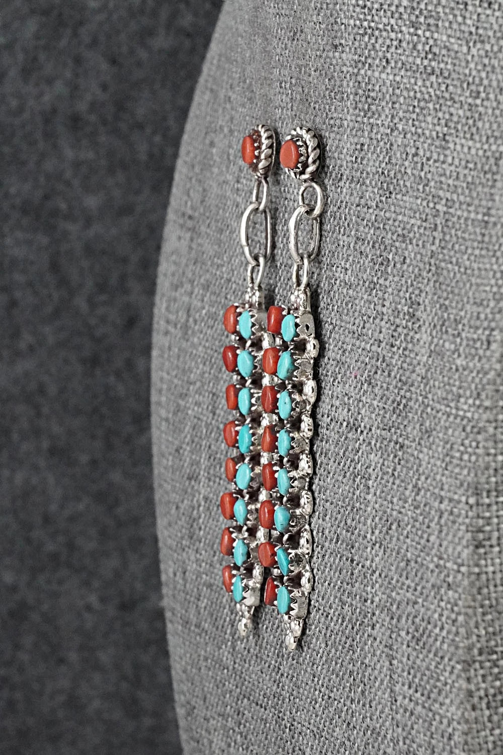 Turquoise, Coral & Sterling Silver Earrings - Jean Paisano