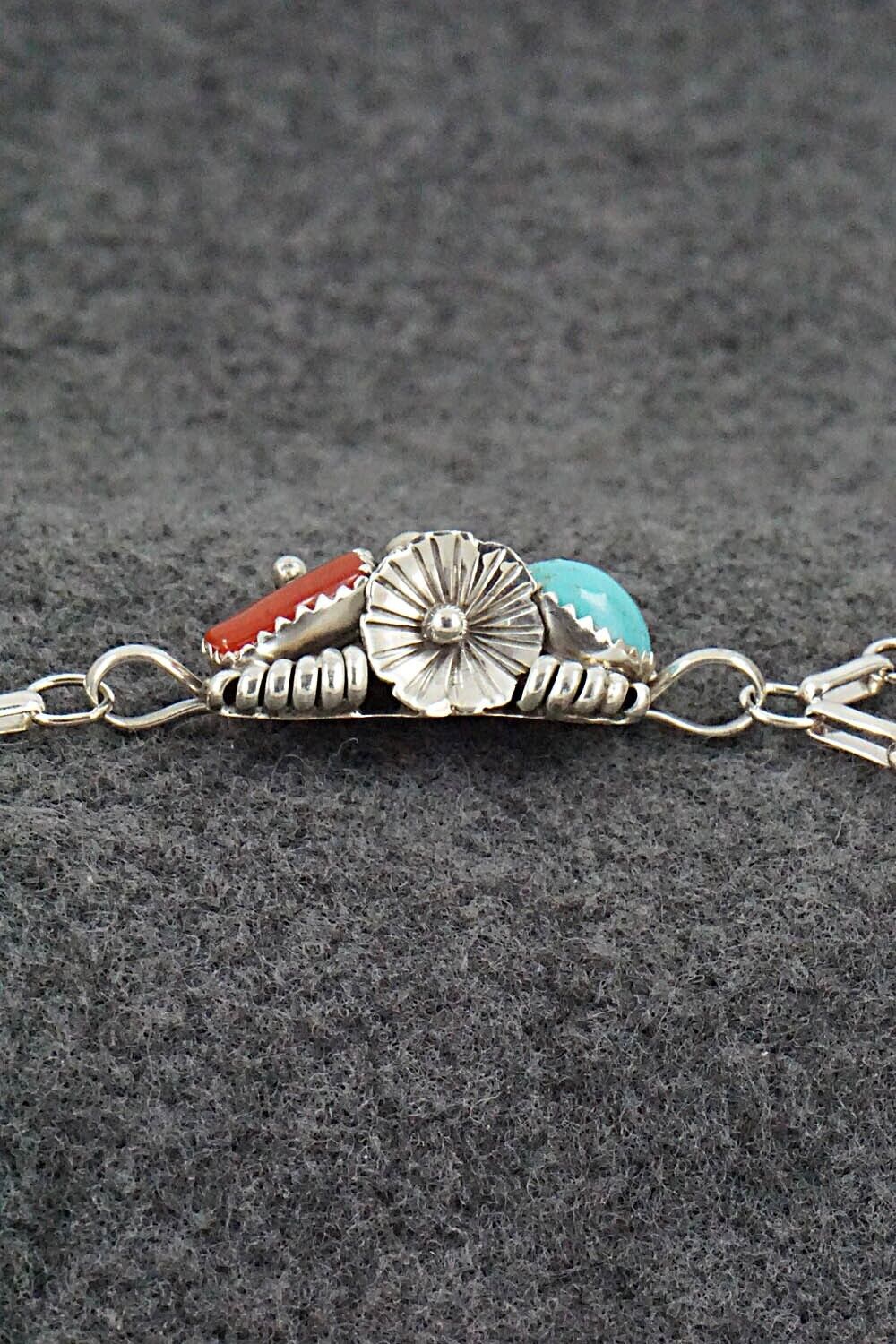 Coral and Turquoise Bracelet & Ring - Max Calladitto - Size 7.5 (Adj.)