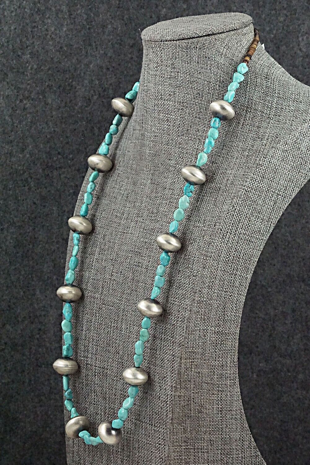 Turquoise & Sterling Silver Necklace 28" - Doreen Jake