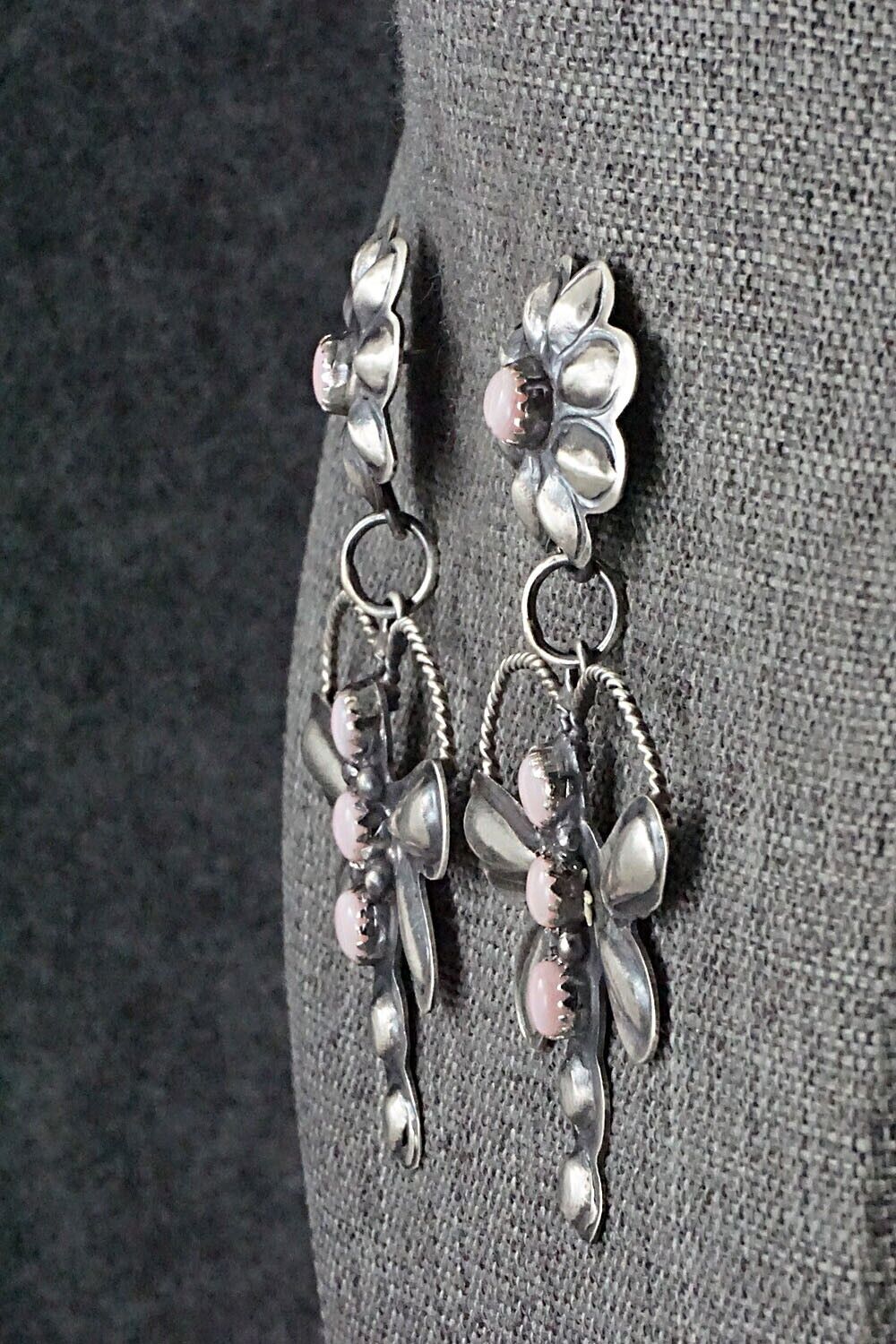 Pink Conch Shell & Sterling Silver Earrings - Gabrielle Yazzie