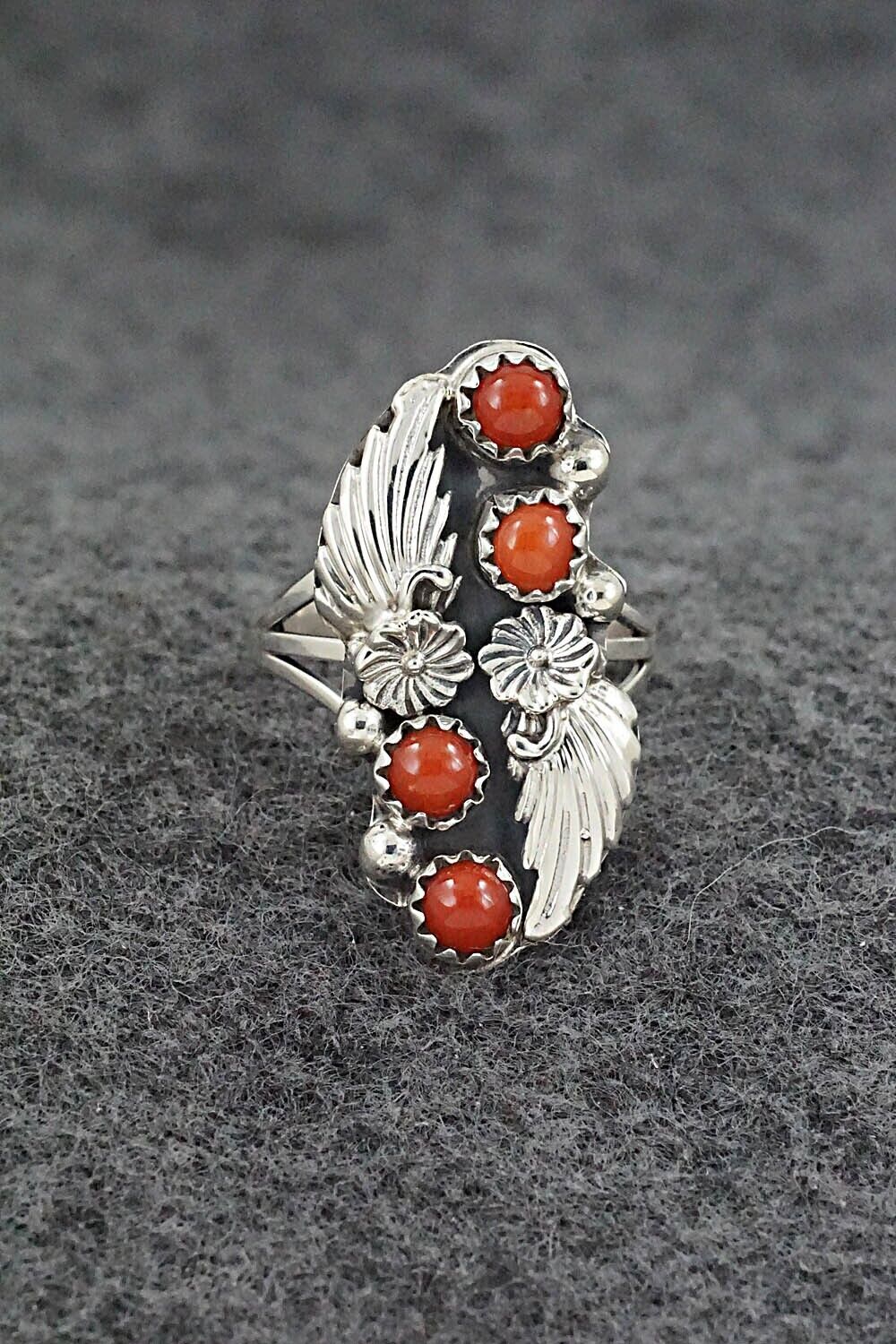Coral & Sterling Silver Ring - Alice Rose Saunders - Size 6.25