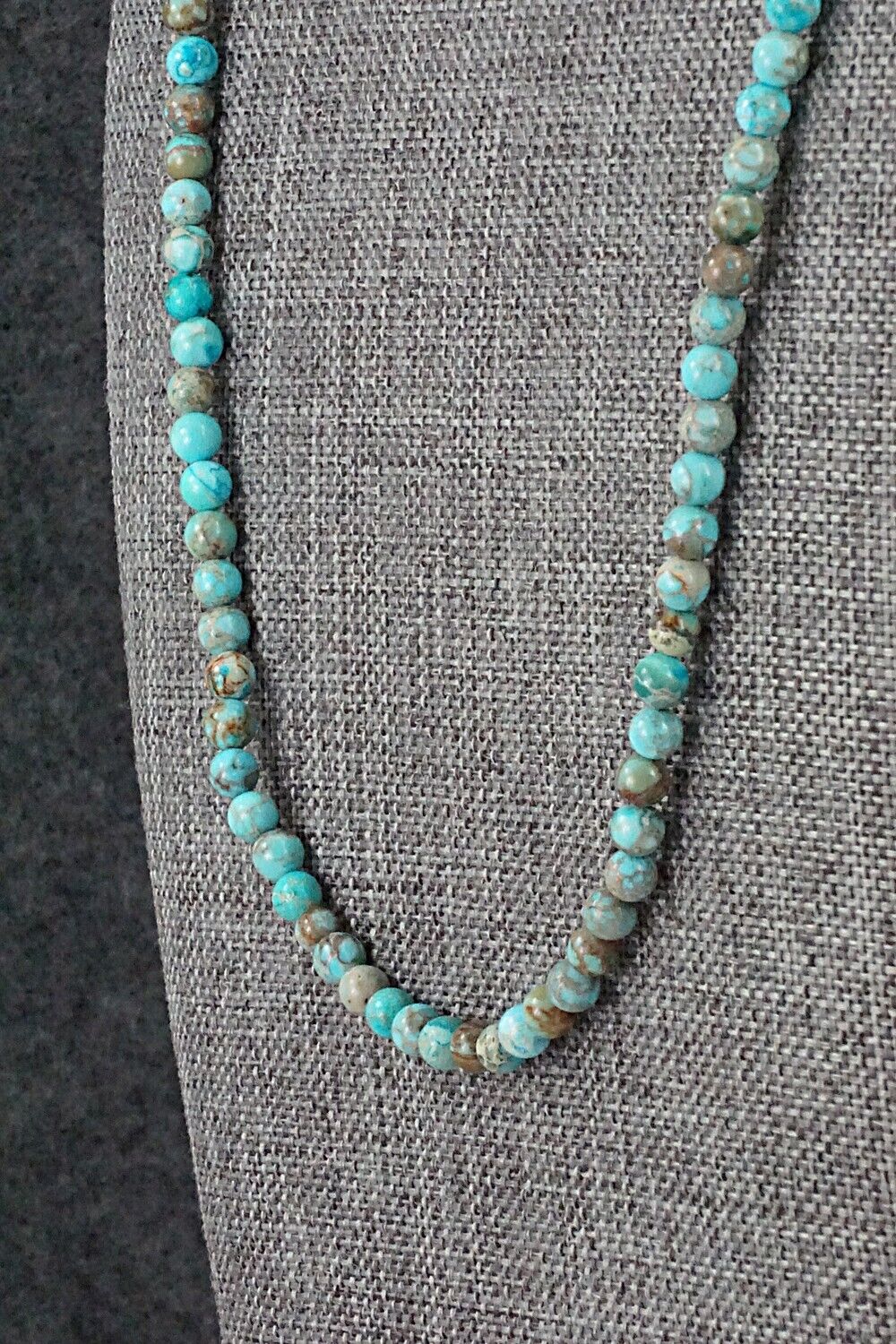 Turquoise, Shell & Sterling Silver Necklace 24" - Ramona Calavaza