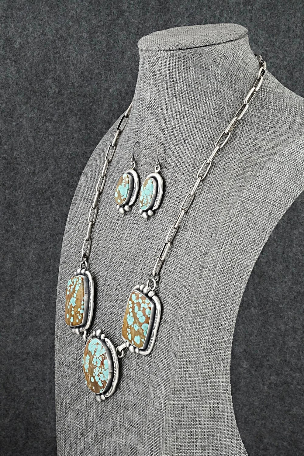 Turquoise & Sterling Silver Necklace and Earrings Set - Paul Livingston
