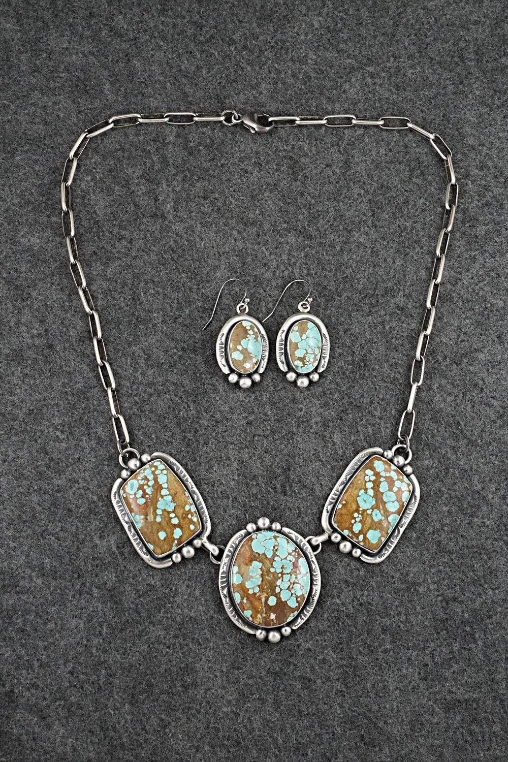 Turquoise & Sterling Silver Necklace and Earrings Set - Paul Livingston