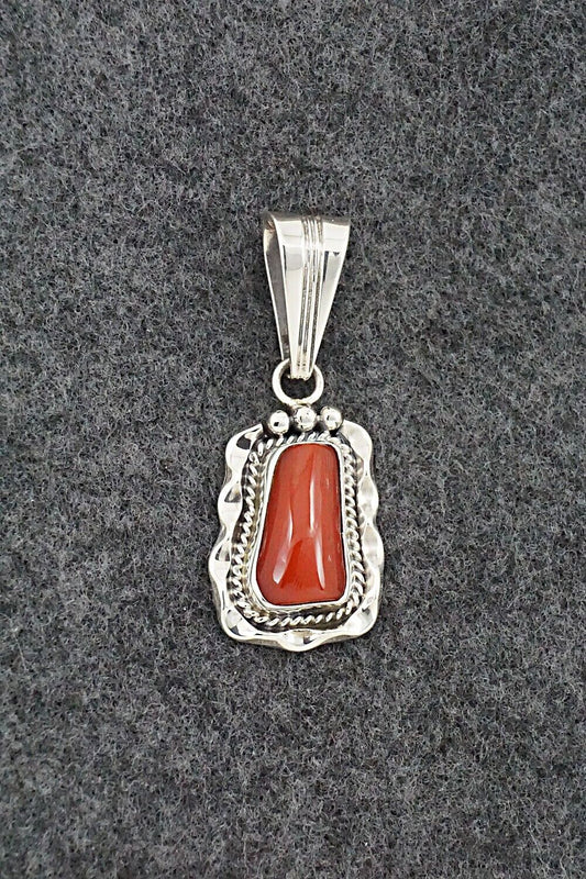 Coral & Sterling Silver Pendant - Samuel Yellowhair