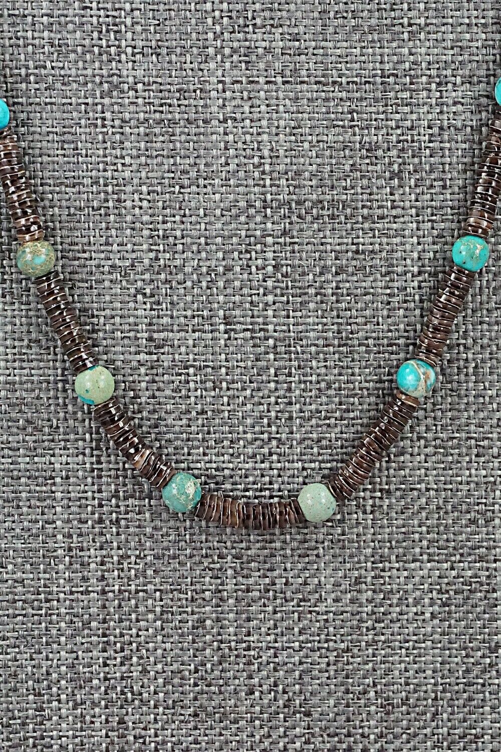 Turquoise, Shell & Sterling Silver Necklace 18" - Ramona Bird