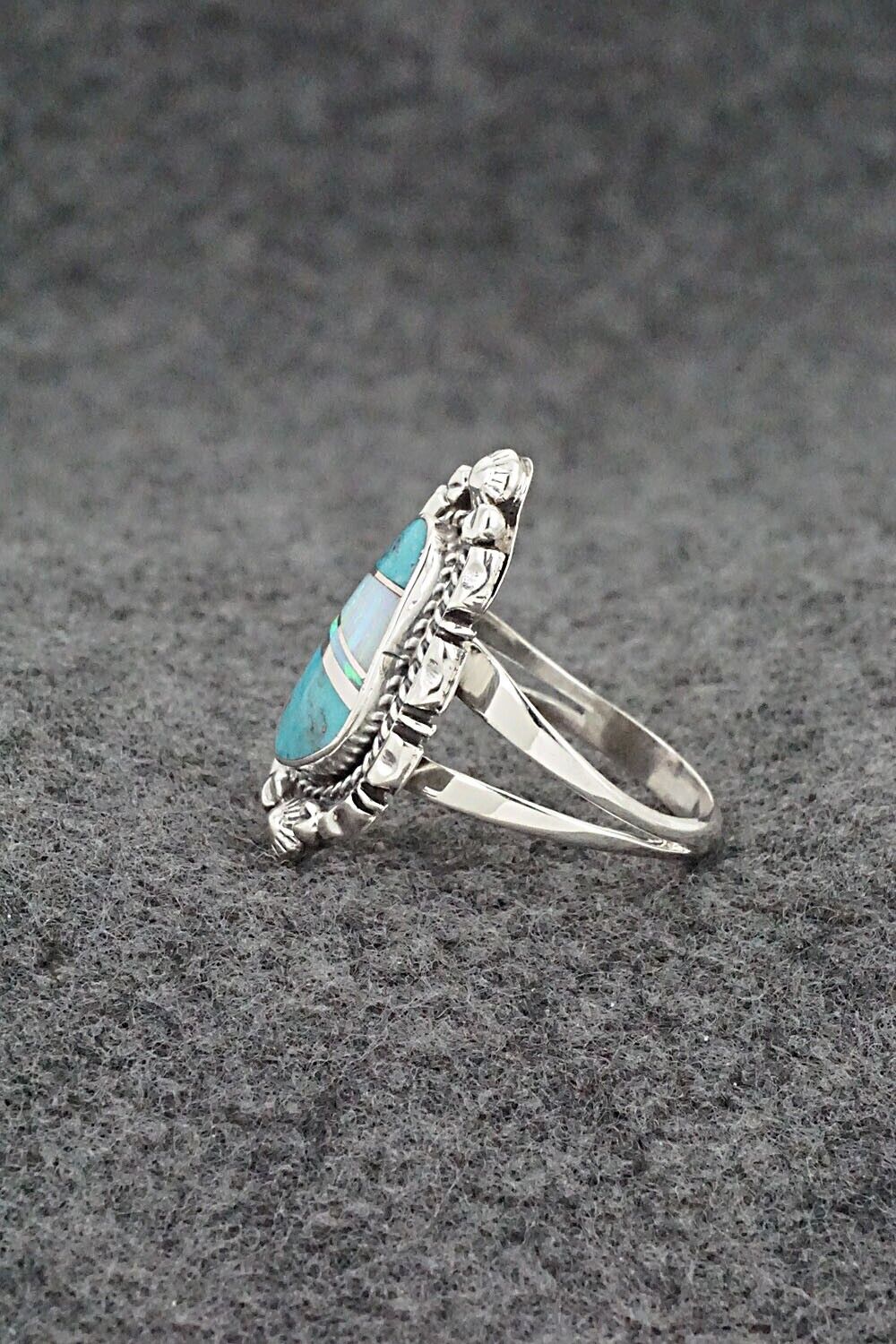 Turquoise, Opalite & Sterling Silver Ring - James Manygoats - Size 8