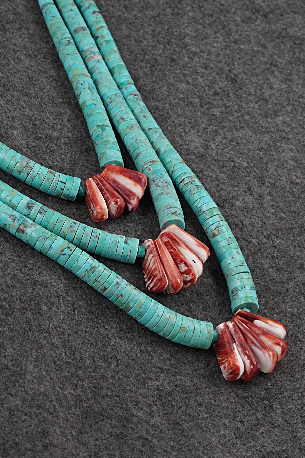 Turquoise, Spiny Oyster and Sterling Silver Necklace - Lupe Lovato