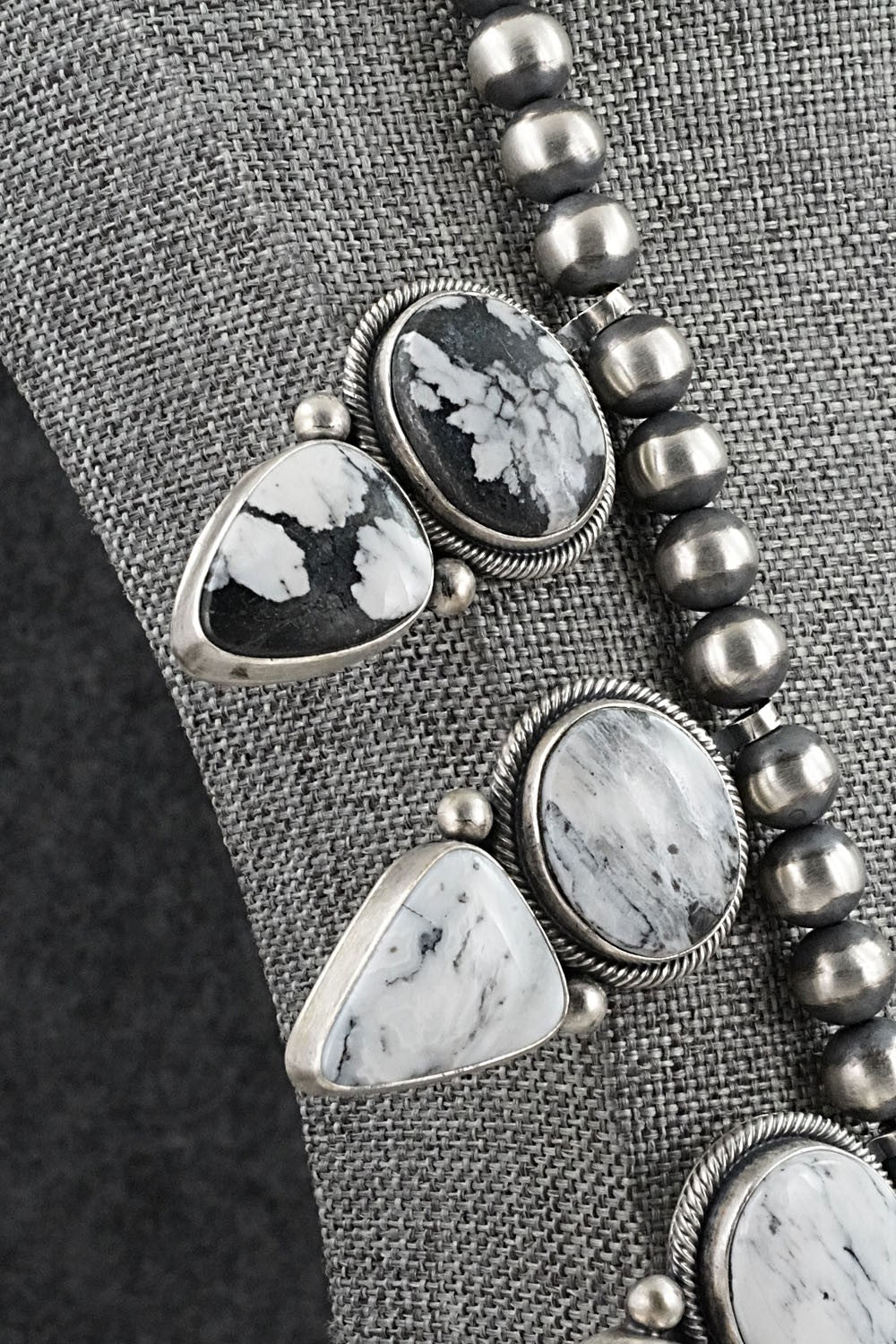White Buffalo & Sterling Silver Necklace and Earrings Set - Mark Yazzie