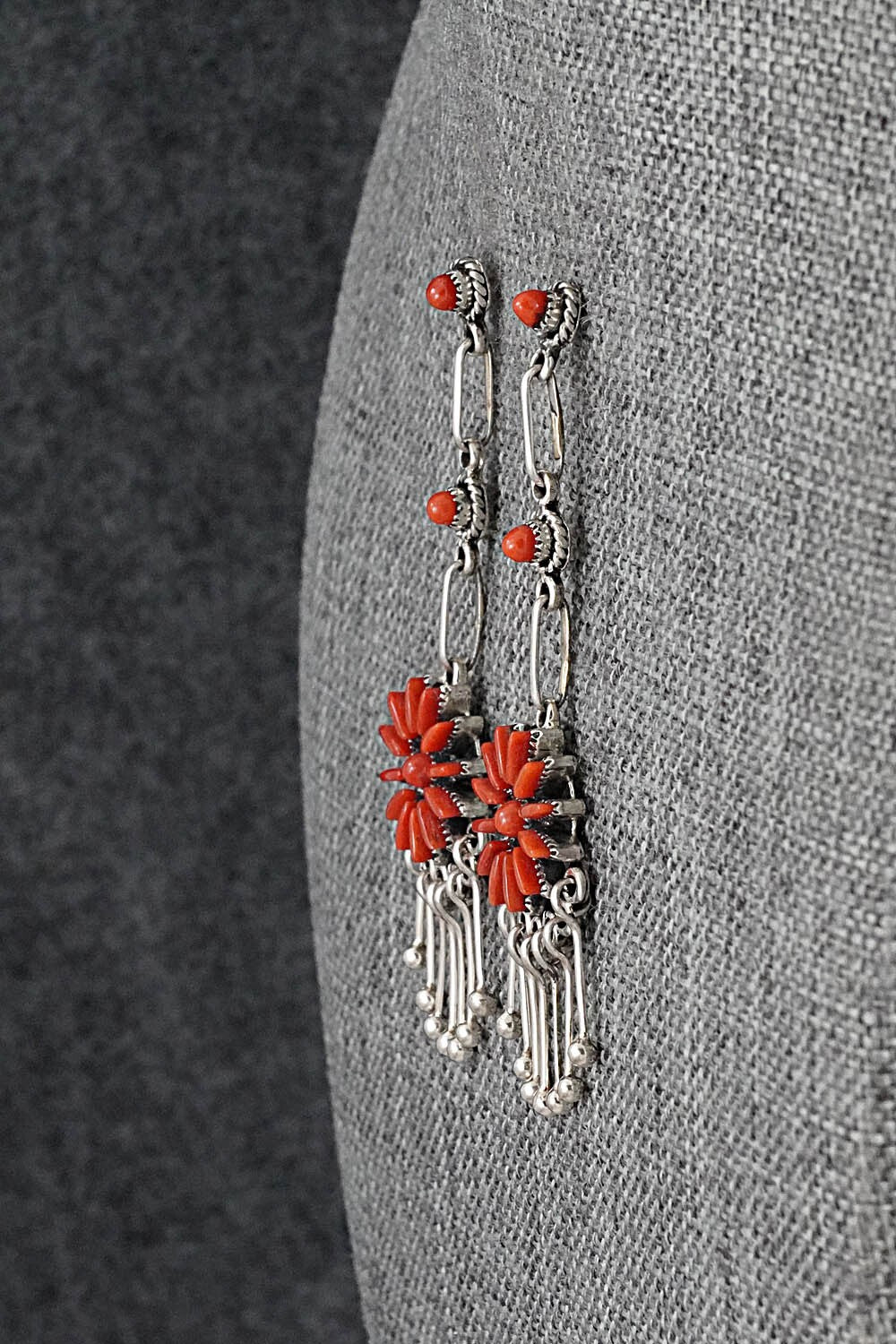 Coral & Sterling Silver Earrings - Mildred Ukestine