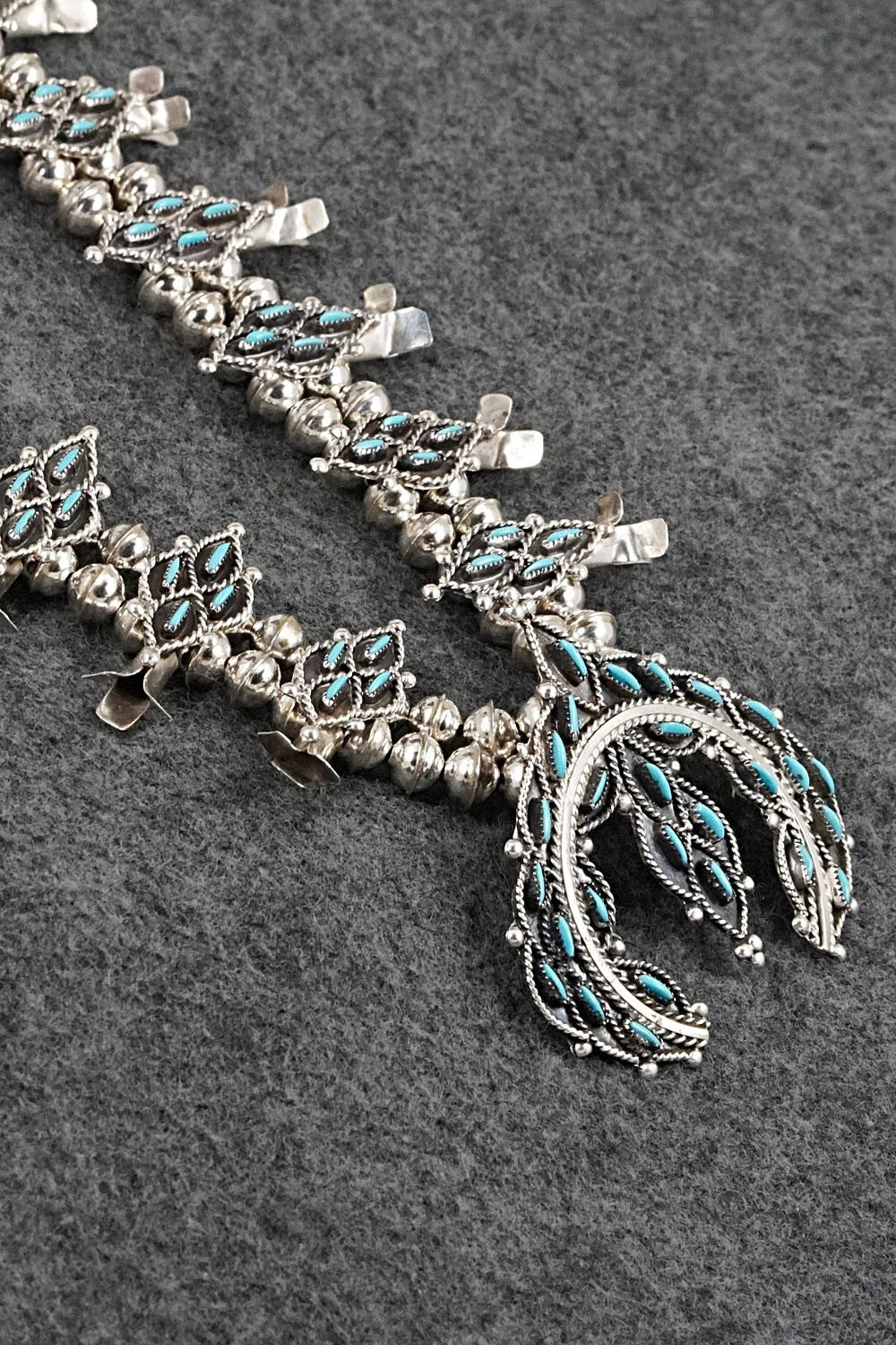 Turquoise & Sterling Silver Squash Blossom Set - Lorna Mahkee